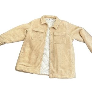 Men’s Fleece Jacket - Oversized Jacket, Quilted Lining - Stone Colour
